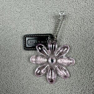 Coach Daisy Clear Pink Acrylic Hang tag Bag Charm Y2K Fob Black Patent Leather